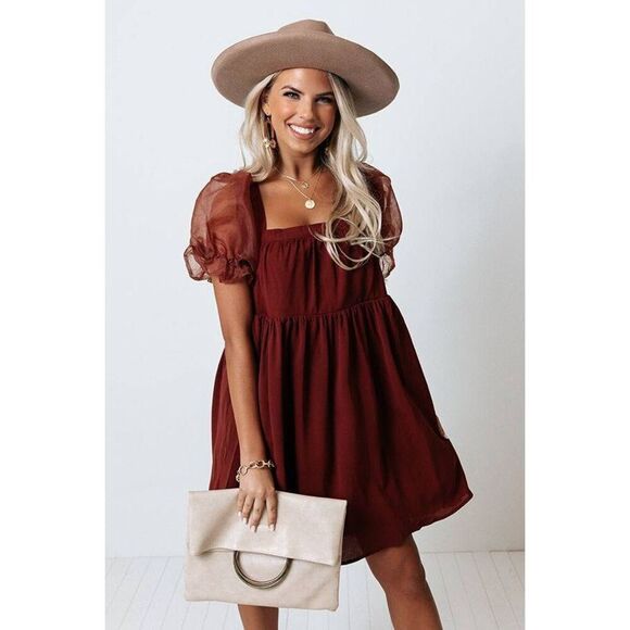 ENTRO M Women's Puff Short Sleeve Gauze Ruffled Short A-Line Baby  Dress - Picture 12 of 12